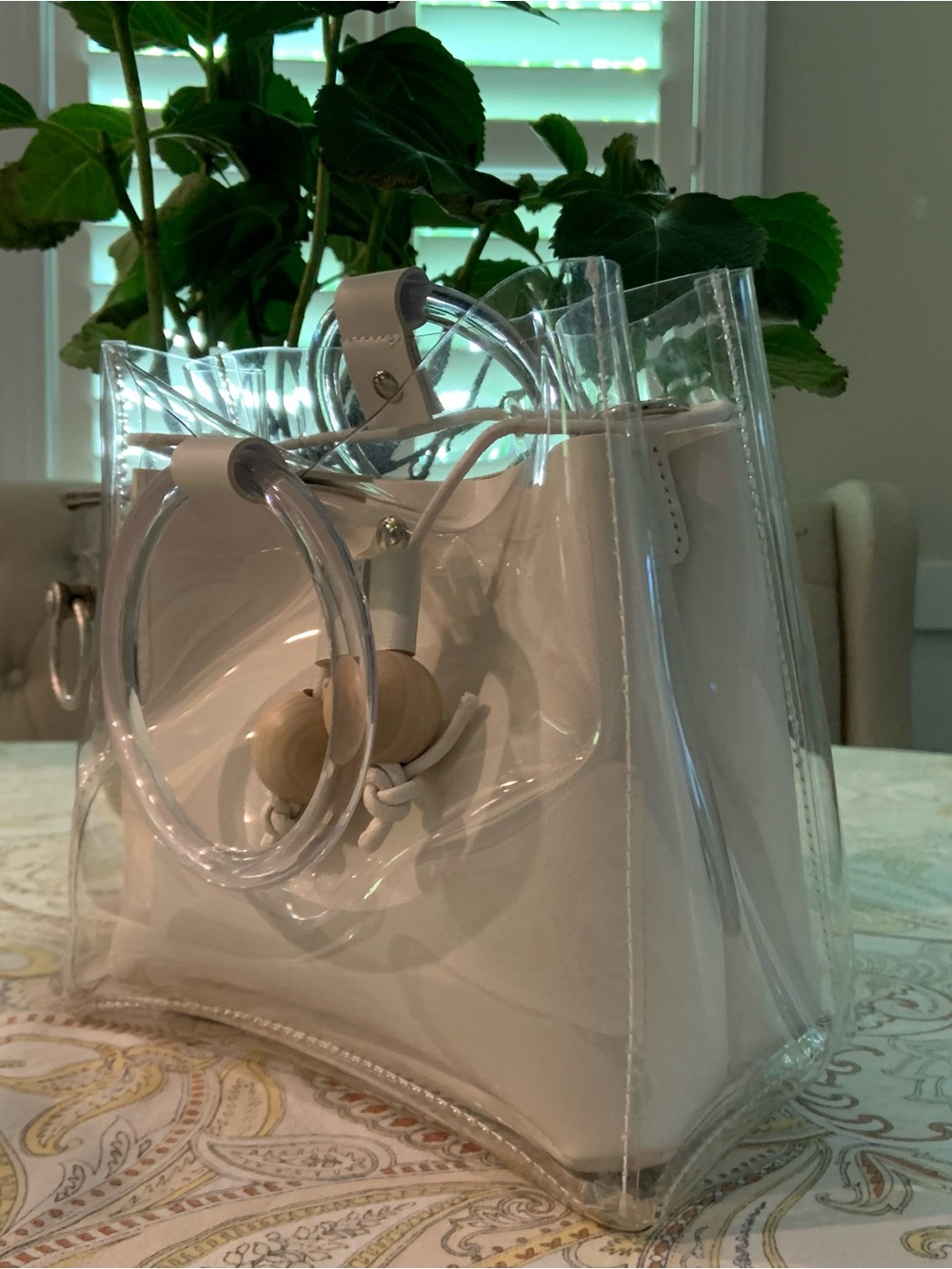 Clear PVC Tote with White Inner Pouch and Circular Handles